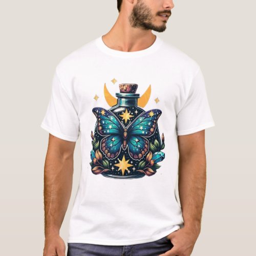 Magic Mystical Butterfly And Celestial Moon Starry T_Shirt