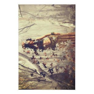 Magic Nature Spirit Woman, Autumn Leaves Art Faux Canvas Print