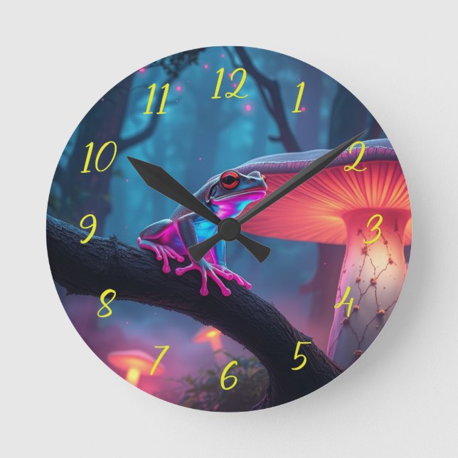 Magic Neon Frog Round Clock (Front)