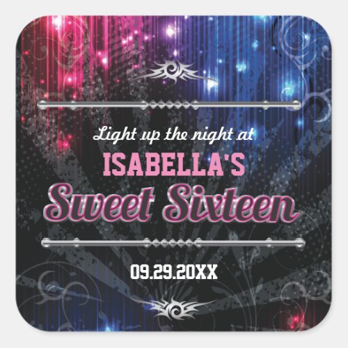 Magic Neon Glow Lights Favor Square Sticker