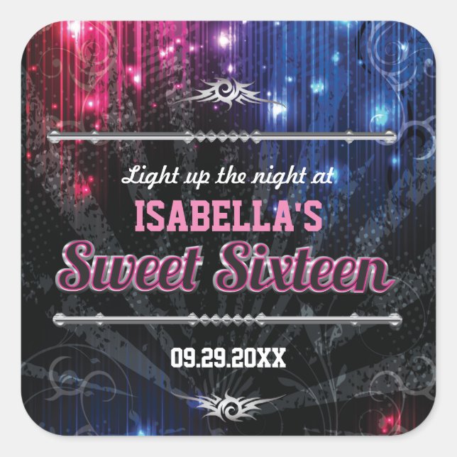 Magic Neon Glow Lights Favor Square Sticker (Front)