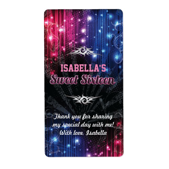 Magic Neon Glow Lights Thank You Water Bottle Label (Front)