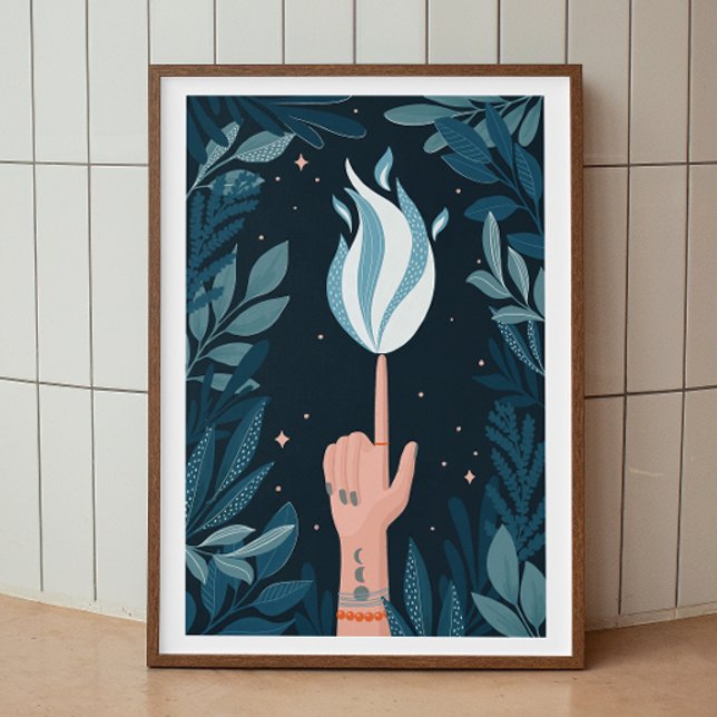 Magic night blue navy flame. Fire light spirit art Poster (Creator Uploaded)