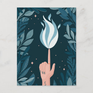 Magic night blue navy flame. Fire light spirit Postcard
