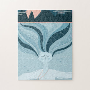 Magic night mermaid. Navy blue nautical spirit Jigsaw Puzzle