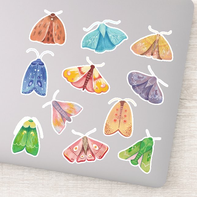 Magic night moth. Mystical cute bright butterfly Sticker (Detail)