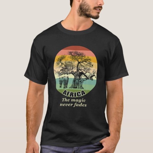 Magic Of Africa Baobab Tree And Elephants On Retro T_Shirt