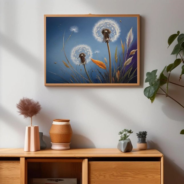 Magic of Dandelions in Nightsky AI Art Paintings  Poster (Creator Uploaded)