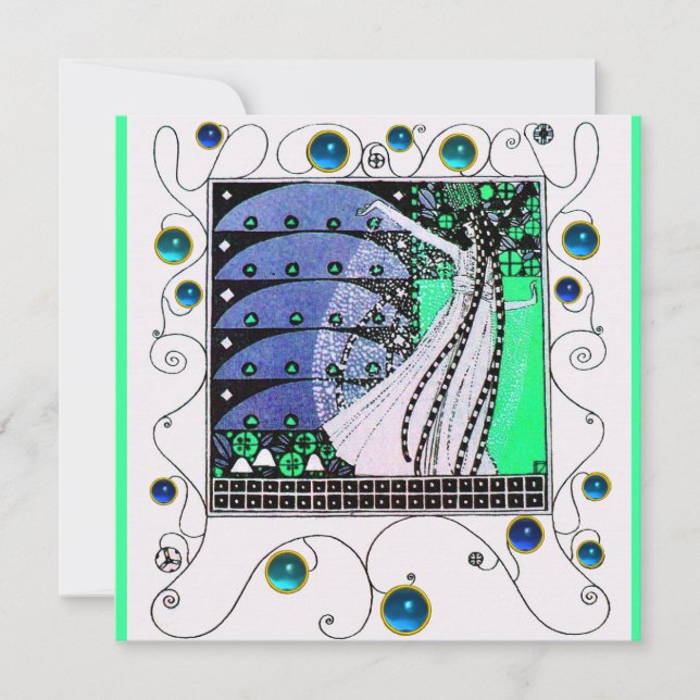 MAGIC OF THE SPRING bright aqua blue teal black Invitation (Front)