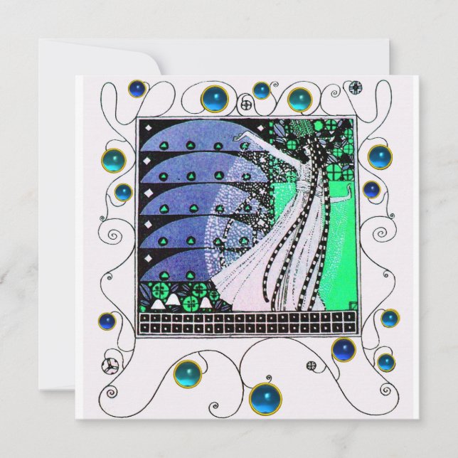 MAGIC OF THE SPRING bright aqua blue teal black Invitation (Front)