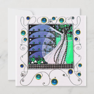 MAGIC OF THE SPRING bright aqua blue teal black Invitation