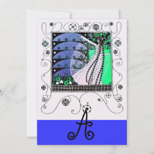 MAGIC OF THE SPRING bright aqua blue teal black Invitation