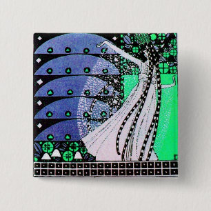 MAGIC OF THE SPRING bright blue black white green Button