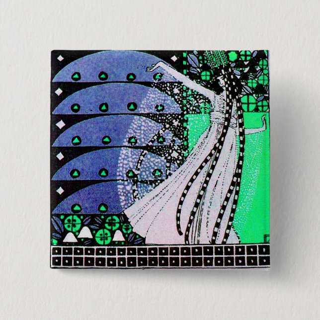 MAGIC OF THE SPRING bright blue black white green Button (Front)