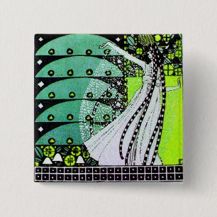 MAGIC OF THE SPRING bright green black yellow Pinback Button