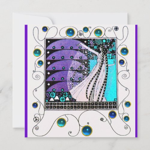 MAGIC OF THE  SPRINGbright purple black aqua blue Invitation