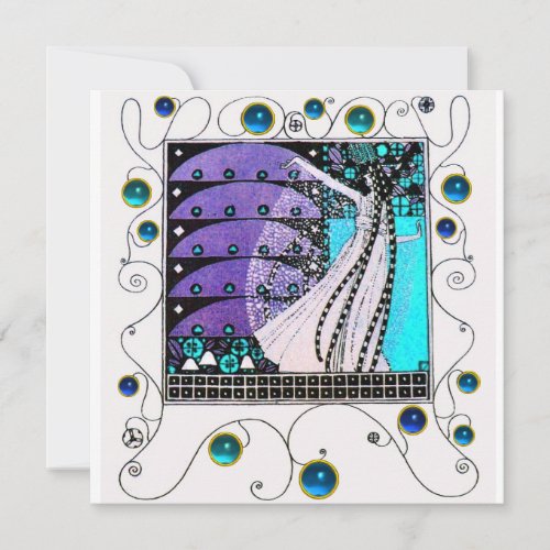 MAGIC OF THE  SPRINGbright purple black aqua blue Invitation