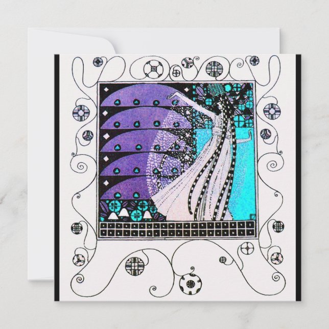 MAGIC OF THE  SPRING,bright purple black aqua blue Invitation (Front)