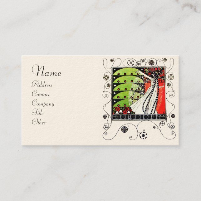 MAGIC OF THE SPRING bright red  black white green Business Card (Front)
