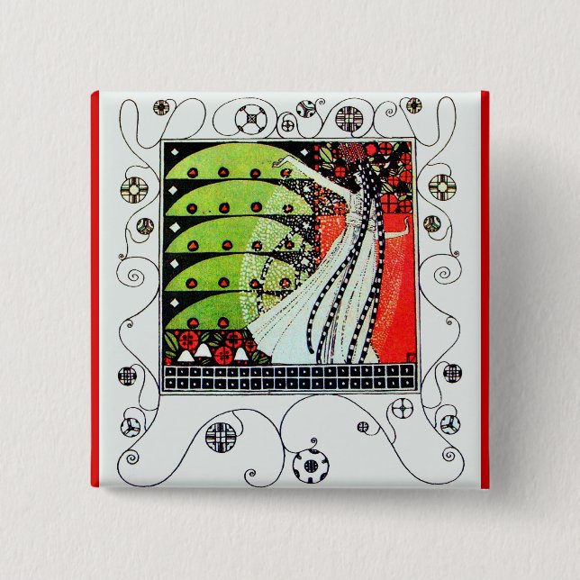 MAGIC OF THE SPRING bright red black white green Button (Front)