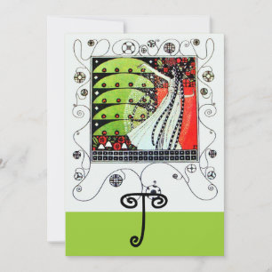 MAGIC OF THE SPRING ,bright red black white green Invitation