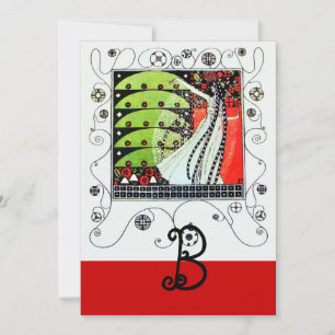 MAGIC OF THE SPRING ,bright red black white green Invitation