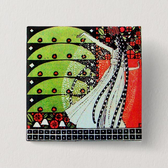 MAGIC OF THE SPRING bright red black white green Pinback Button (Front)