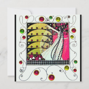 MAGIC OF THE SPRING, Fuchsia,Green Yellow,Black Invitation