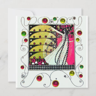 MAGIC OF THE SPRING, Fuchsia,Green Yellow,Black Invitation