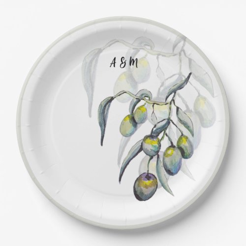 Magic Olive Branch Watercolor Hand_painted Paper Plates