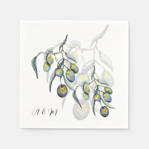 Magic Olive Watercolor Hand_painted Napkins