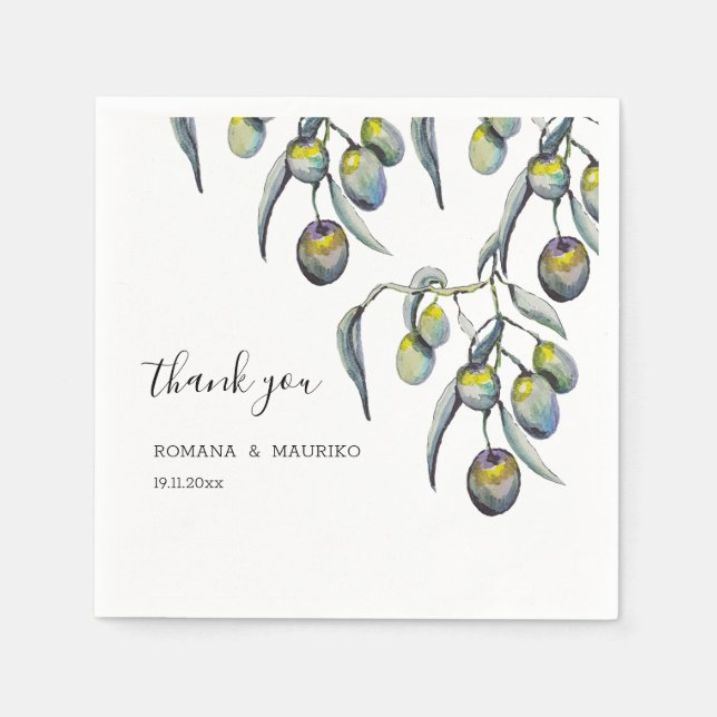 Magic Olive Watercolor Hand-painted Napkins (Front)