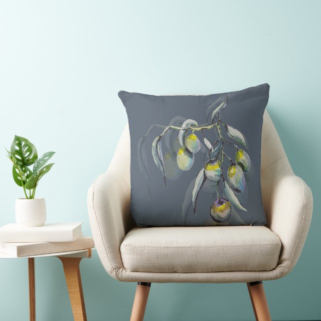 Magic Olive Watercolor Hand-painted Throw Pillow (Chair)