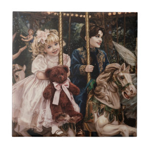 “Magic on the Carousel with My Red Teddy” Ceramic Tile