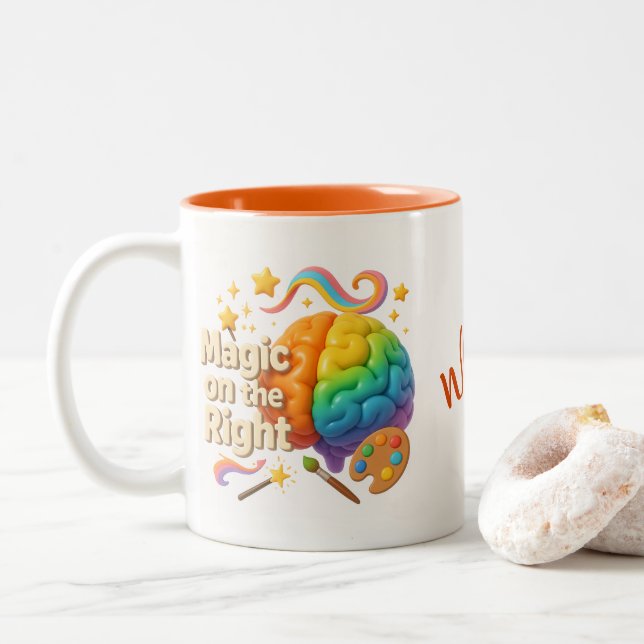 Magic on the Right, Logic on the Left – Dual Brain Two-Tone Coffee Mug (With Donut)