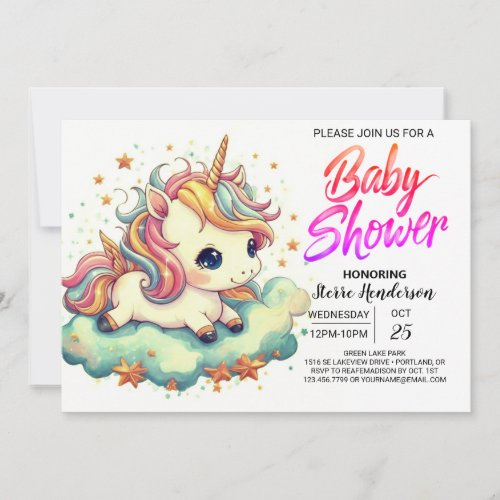 Magic Online Custom Unicorn Baby Shower Invitation