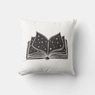 Magic Open Spellbook – Stars and Wizardry Throw Pillow