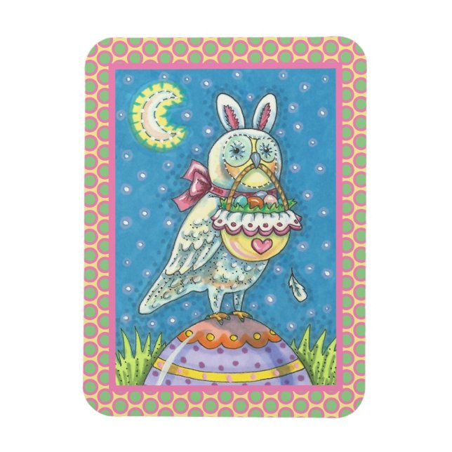MAGIC OWL & EASTER BASKET, HOLIDAY BIRD MAGNET (Vertical)