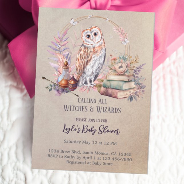 Magic Owl Girl Wizard Baby Shower Invitation (Creator Uploaded)