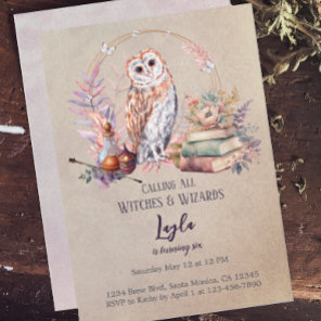 Magic Owl Girl Wizard Birthday Invitation