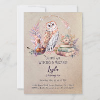 Magic Owl Girl Wizard First Birthday Invitation