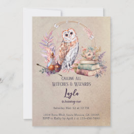 Magic Owl Girl Wizard First Birthday Invitation