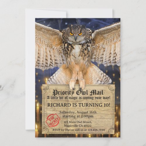 Magic Owl Mail Letter for a Wizard Birthday Invitation