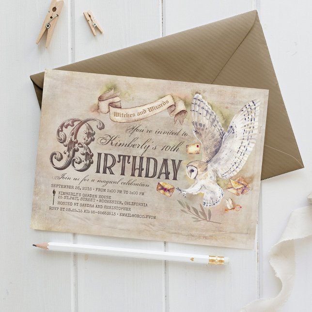 Magic Owl Wizard Birthday Invitations (Creator Uploaded)