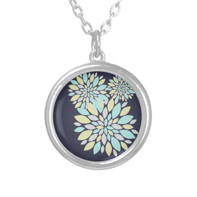 Magic Pastel Colour Flower Petals Silver Plated Necklace (Front)