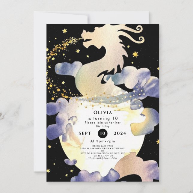  Magic Pastel Dragon Birthday Invitation (Front)