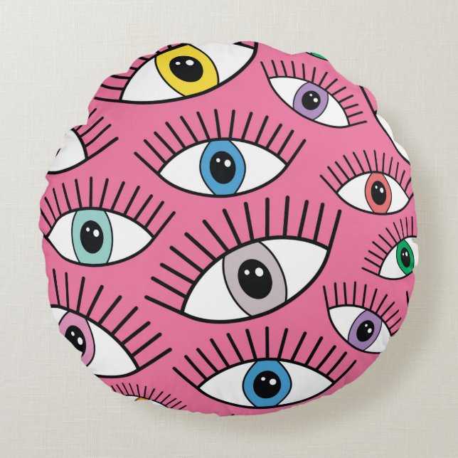 Magic pattern with colorful eyes. Mystic backgroun Round Pillow (Front)