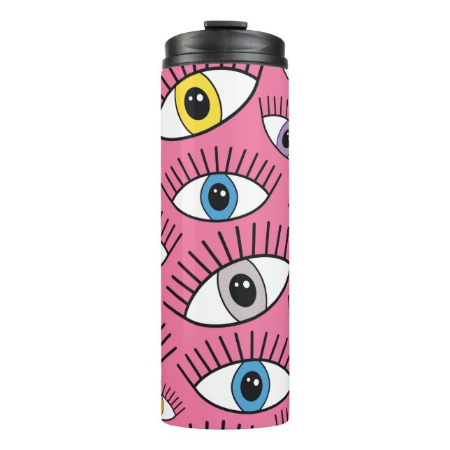 Magic pattern with colorful eyes. Mystic backgroun Thermal Tumbler (Front)