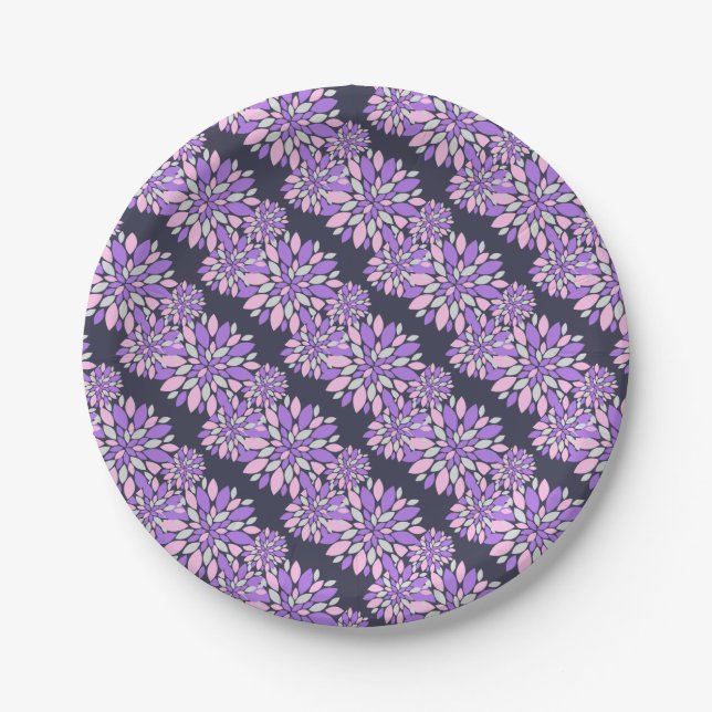 Magic Petals Purple Flowers Paper Plates (Front)