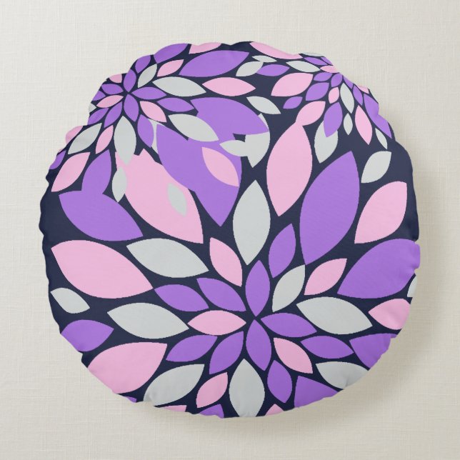 Magic Petals Purple Flowers Round Pillow (Front)